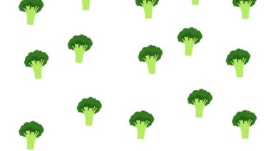 Brokoli yukarıdan 4k animasyonundan düşüyor. Anahtar için beyaz ve mavi ekran kullanılıyor. Brokoli animasyon konsepti minimalist çizim