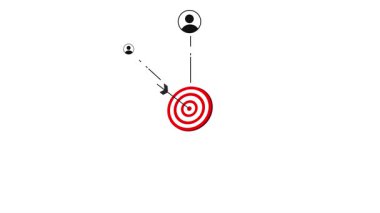 Merkezde takım üyelerinin bağlı olduğu, odaklanmış takım çalışmasını sembolize eden ve strateji, 4k animasyon ile ortak bir hedefe ulaşan bir hedef