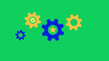 Birbirine kenetlenmiş vitesler küresel işbirliği, kalite güvencesi, stratejik planlama, performans ölçümü ve kullanıcı bağlılığı, birlikte çalışma konsepti 4k.