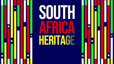 Güney Afrika Miras Günü grafiklerinde tipografi ve renkli dikey çizgiler yer alıyor. 24 Eylül kutlamaları