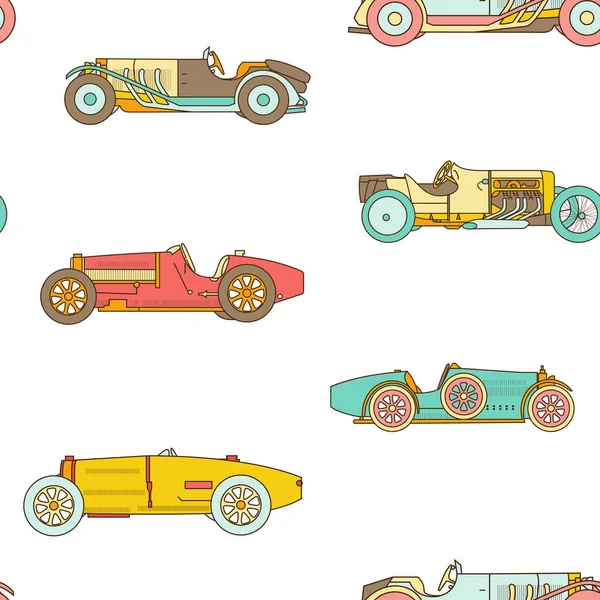 Vector race retro sport car seamless pattern. Vintage automobiles isolated on white background