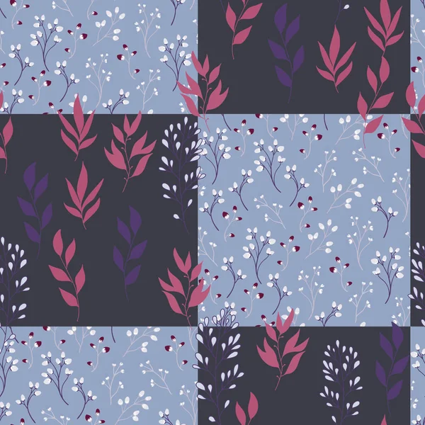 A seamless pattern with tiny bcetons of light colored flowers in violet color. Or willow twigs with spring buds. Leaves of plants. — Stock Illustration Seamless Pattern Tiny Bcetons Light Colored Flowers Violet Color Willow Stock Illustration