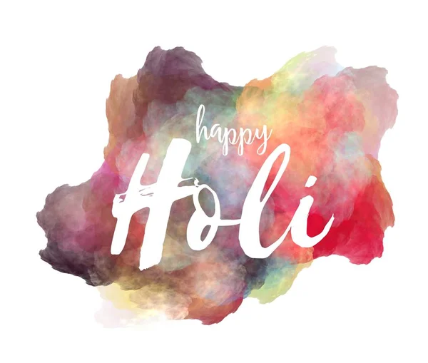 Happy Holi Hand Lettering Phrase Watercolor Imitation Color Splash White — Stock Photo, Image