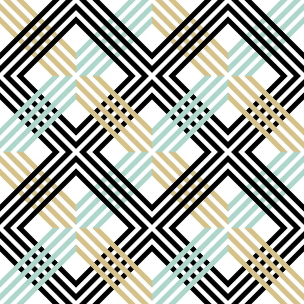 Abstract Striped Geometric Pattern Lines Grids Black Blue Gold Colors — Stock Vector