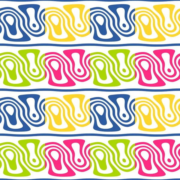 Seamless Line Art Pattern Made Blue Yellow Pink Green Colored — Stock Vector