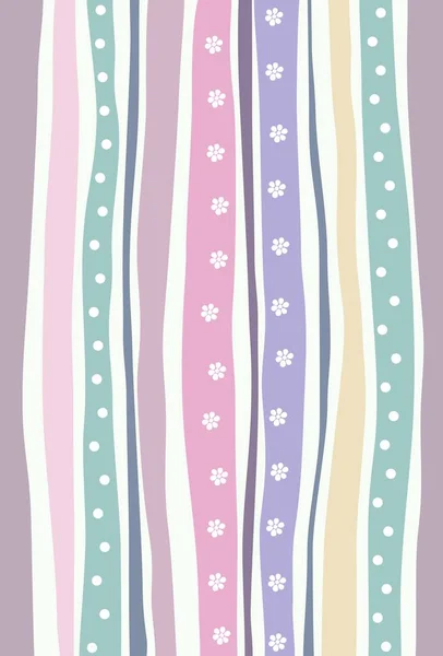 Horizontal Seamless Pattern Colorful Stripes Pastel Colored Background Flowers Dots — Stock Vector