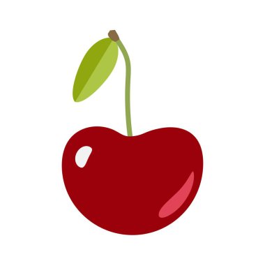 Tatlı kiraz meyve bir yaprak ve bir kök ile üzerine beyaz izole