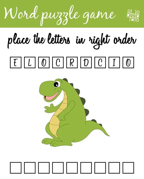 Λόγια παζλ παιχνίδι με κροκοδείλια. Τοποθετήστε τα γράμματα στη σωστή σειρά. Εκμάθηση λεξιλογίου. Εκπαιδευτικό παιχνίδι για παιδιά — Διανυσματικό Αρχείο