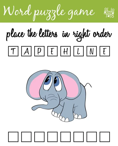 Jeu de mots puzzle avec éléphant. Placez les lettres dans le bon ordre. Apprendre le vocabulaire. Jeu éducatif pour les enfants — Image vectorielle