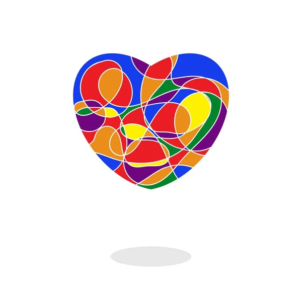 Srdeční mozaika vybarvená barvami duhových příznaků izolovaných na bílém. Symbol LGBT — Stockový vektor