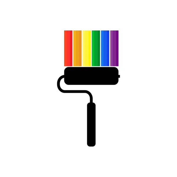 Rainbow flag, gay pride flag or LGBT pride flag and black paint roller — Stock Vector