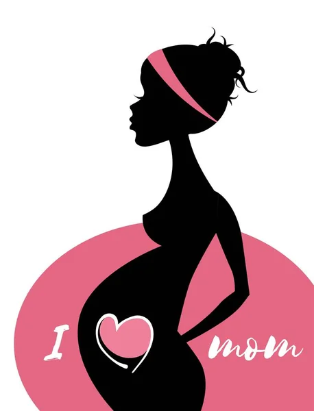 Silhouette of enceinte woman with I LOVE MUM text over white background — Stock Vector