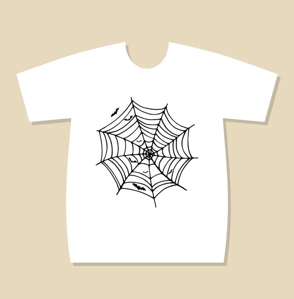 T-shirt Print design med Cobweb och fladdermöss på vit bakgrund — Stock vektor