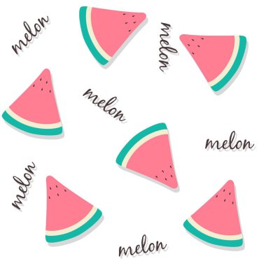 Yazı ve damla gölge ile taze kırmızı kavun dilimleri Dikişsiz desen. Yaz meyve arka plan