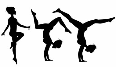 Genç kadın siluet seti yoga yoga infografik beyaz izole için fitness germe