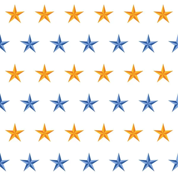 Abstrakter gelber und blauer dichromatischer Sternenpaternhintergrund. kachelbare nahtlose Konstruktion — Stockvektor
