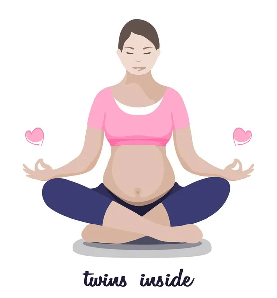 W ciąży matka zrelaksować się w Joga Lotus stwarzają w ciąży mnogiej izolowane na białym — Wektor stockowy