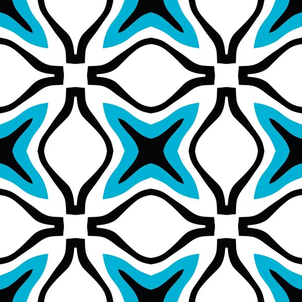 Varrat nélküli színes mintázat absztrakt dísztárgyakkal. Fehér, kék és fekete grafikai modern háttér — Stock Vector