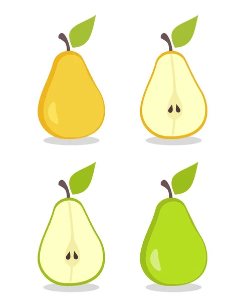 Caricature poire fruits et poires tranches isolées sur fond blanc — Image vectorielle