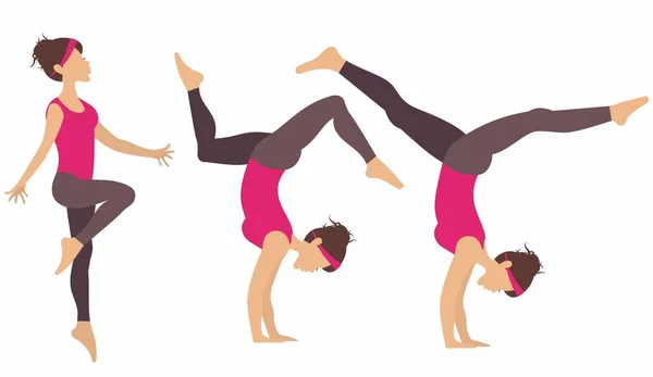 Satz junge Frau praktiziert Yoga Stretching Fitness für Infografik isoliert auf weiß — Stockvektor