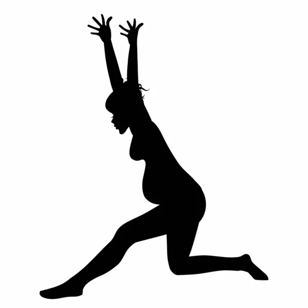 Jovem mulher grávida silhueta praticando ioga alongamento fitness isolado no branco — Vetor de Stock