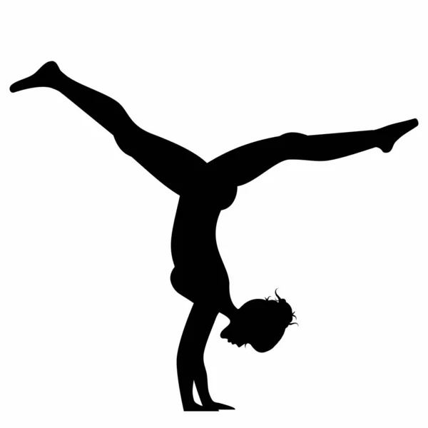Silhueta jovem praticando ioga alongamento aptidão isolada em branco — Vetor de Stock