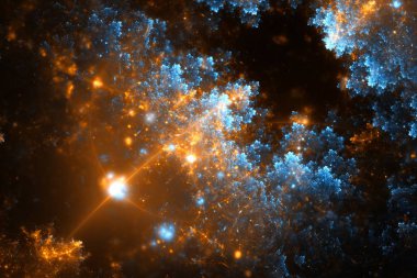 Lens parlaması ile siyah arka plan üzerinde lens parlama ile soyut fraktal bulutlar delik