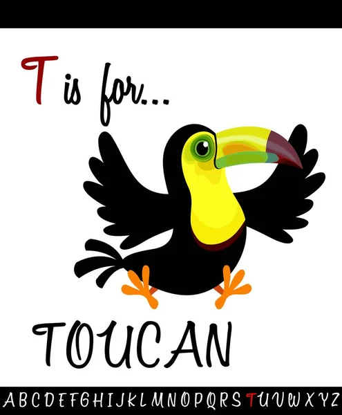 Desenhos animados ilustração da letra maiúscula T com TOUCAN —  Vetores de Stock