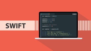 Swift code programming language with script code on laptop screen vector graphic clipart svg vector 