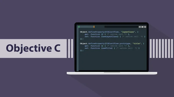 Objektive Programmiersprache Mit Skriptcode Auf Laptop Bildschirmvektorgrafik — Stockvektor