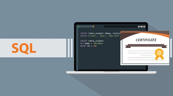 Sql Strukturált Lekérdezési Nyelv Programozás Online Tanulás Tanúsító Iskolai Vektor — Stock Vector