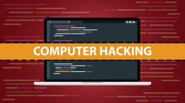 Computer hacking concept with code script programming on laptop vector illustration clipart svg vector 