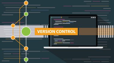 Version control git programming script development with laptop and line vector illustration clipart svg vector 