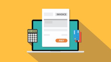 online invoice technology with laptop and paper work document vector illustration clipart