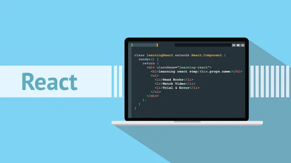 Reagir Linguagem Programação Nativa Com Laptop Script Código Tela Ilustração — Vetor de Stock