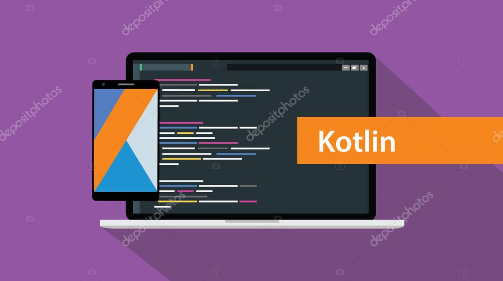 Kotlin mobile application programming language coding software technology vector illustration