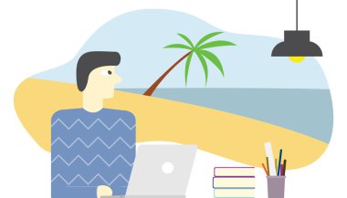 çalışan hayal veya Beach'te tatil rüya ve deniz suyu rahatlatıcı illüstrasyon vektör