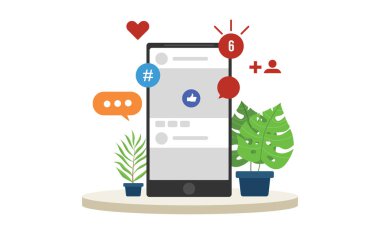 çeşitli tür bir akıllı telefon vektör çizim ile platform ile sosyal medya ağ bildirimleri açılır