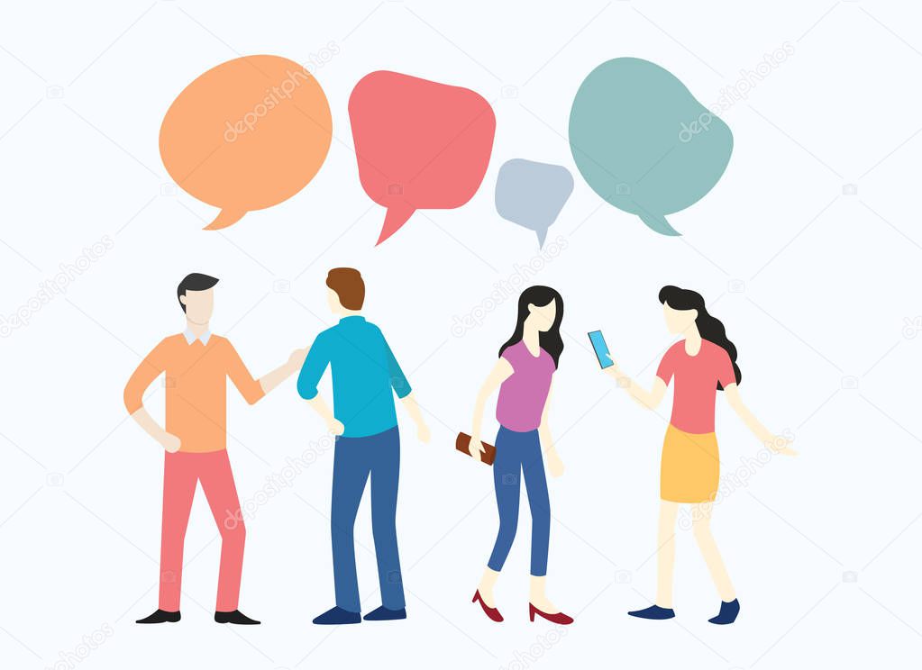 people business man and woman discussing about news social media and interacting each other vector illustration