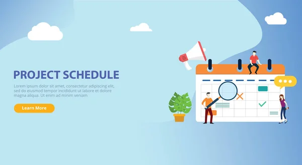 Cronograma Calendário Projeto Com Equipe Pessoas Trabalham Juntos Design Site — Vetor de Stock