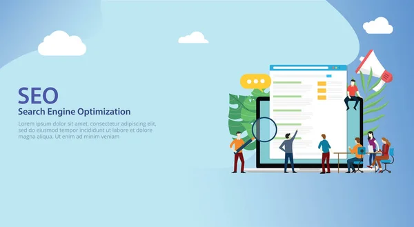 Seo Arama Motoru Optimizasyonu Ekibi Web Sitesi Tasarım Açılış Sayfası — Stok Vektör