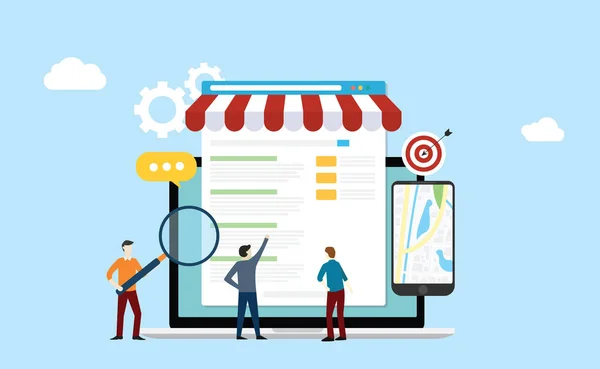 Stratégie Marché Seo Local Optimisation Des Moteurs Recherche Entreprise Avec — Image vectorielle