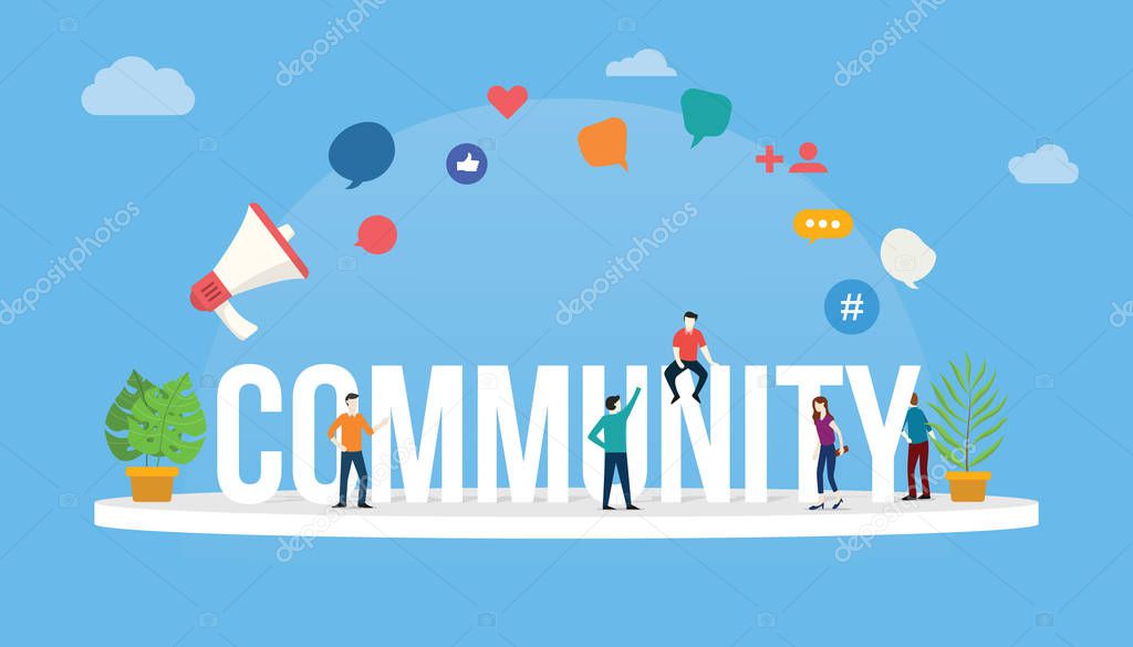 community people concept with big text and people around with modern style and icon - vector illustration