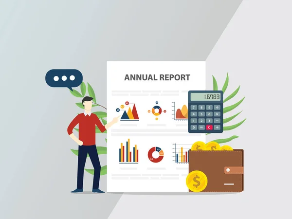 Concepto Informe Anual Con Personas Dar Presentación Con Negocio Datos — Archivo Imágenes Vectoriales