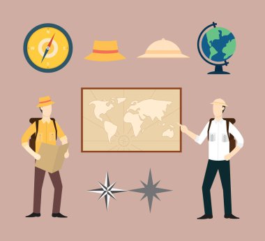 koleksiyon - vektör çizim Gezgini veya macera Coğrafya ayarla