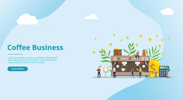 Kaffee-Business-Konzept für Website-Vorlage mit Geldanlage Wachstum und Menschen - Vektor-Illustration — Stockvektor