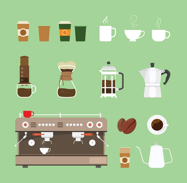 Macchine utensili da caffè collezione set con stile design piatto - illustrazione vettoriale — Vettoriale Stock