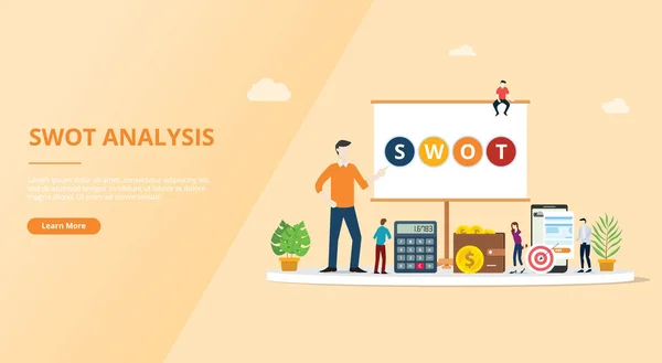 Swot-analyse forretningskonsept for nettstedets mal designside - vektorillustrasjon – stockvektor