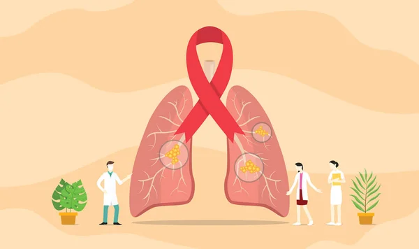 Concept de tache de cancer du poumon avec l'équipe de médecins - illustration vectorielle — Image vectorielle
