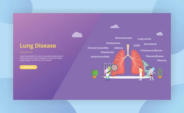 Varios pulmón diseasedoctor examinar o explorar los pulmones para la página de diseño de la plantilla del sitio web - ilustración vectorial — Vector de stock